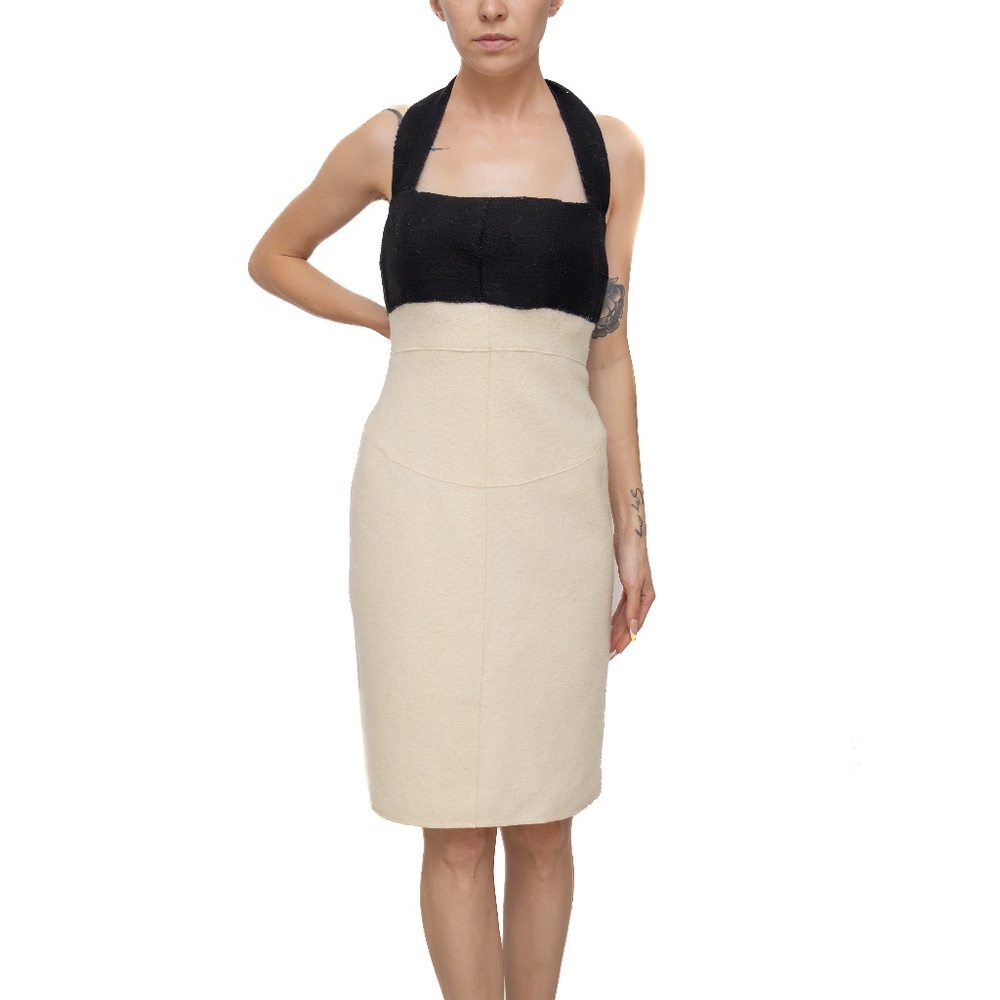 RARE Chanel‎ Black & Cream Wool Halter Dress - Size 38